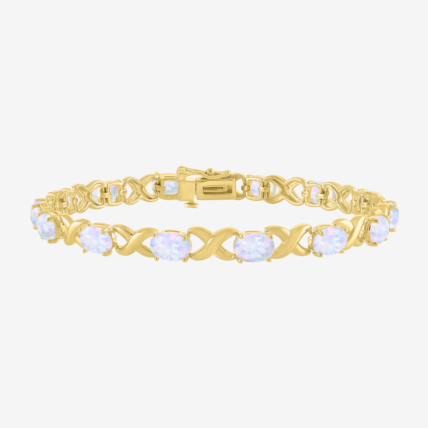 Womens Lab Created White Opal 14K Gold Over Silver 7.5 Inch Tennis Bracelet