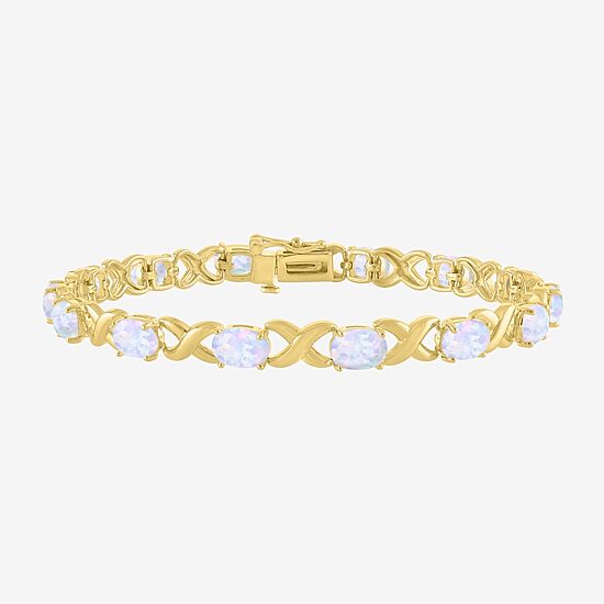 Womens Lab Created White Opal 14K Gold Over Silver 7.5 Inch Tennis Bracelet