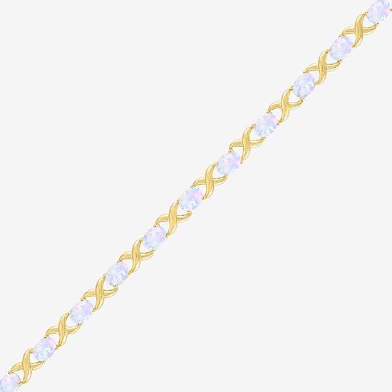 Womens Lab Created White Opal 14K Gold Over Silver 7.5 Inch Tennis Bracelet