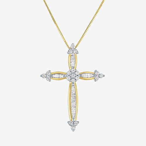 Diamond Blossom Womens 1/3 CT. T.W. Natural White Diamond 10K Gold Cross 18 Inch Pendant Necklace, One Size