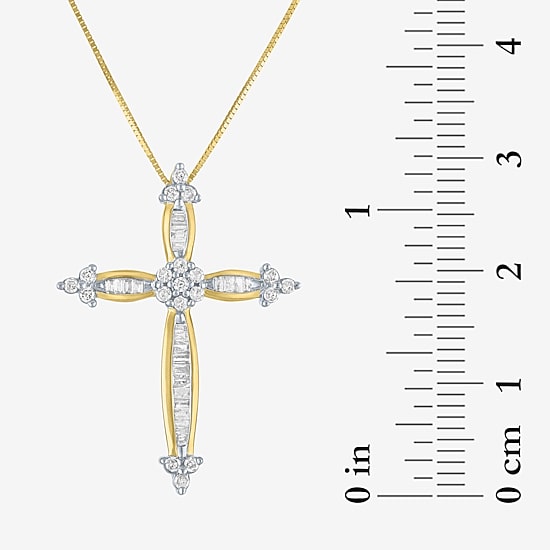 Diamond Blossom Womens 1/3 CT. T.W. Natural White Diamond 10K Gold Cross 18 Inch Pendant Necklace