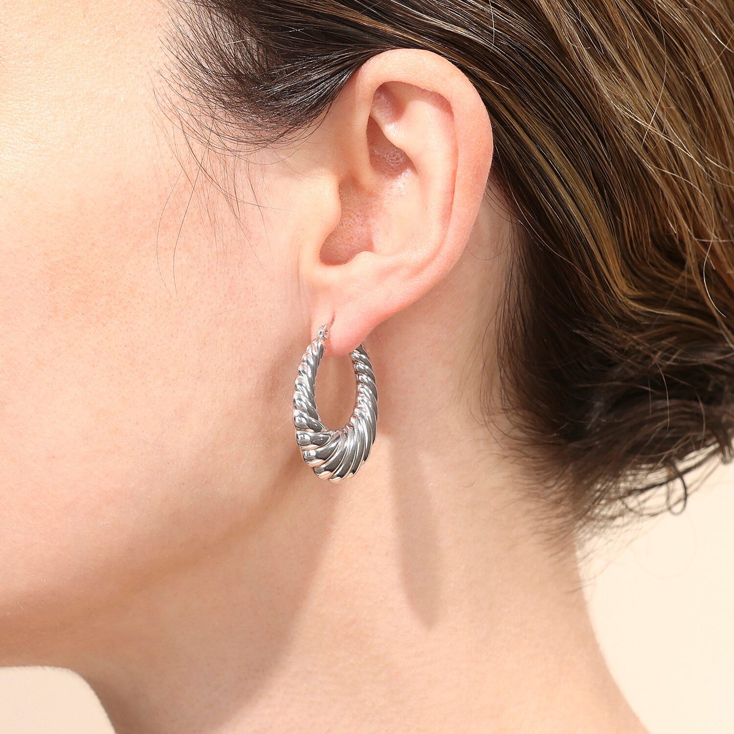 Womens Sterling Silver 30.2mm Hoop Earrings