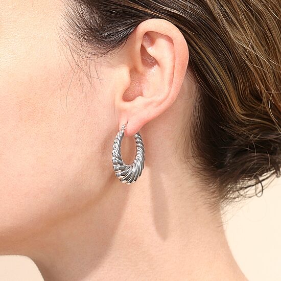 Womens Sterling Silver 30.2mm Hoop Earrings
