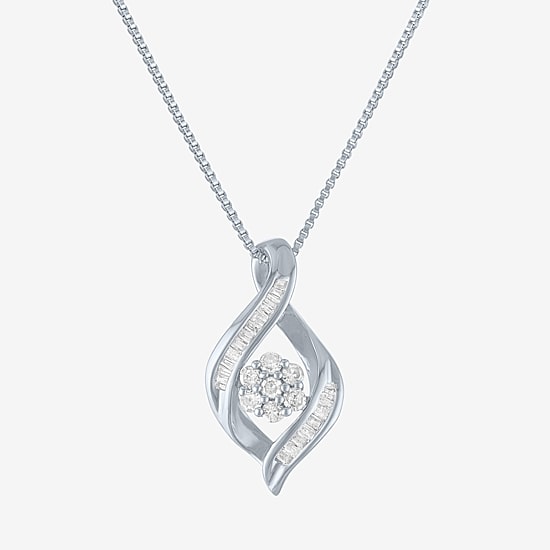 Diamond Blossom 1/5 CT.T.W. Natural Diamond Cluster Sterling SIlver Swirl Pendant Necklace