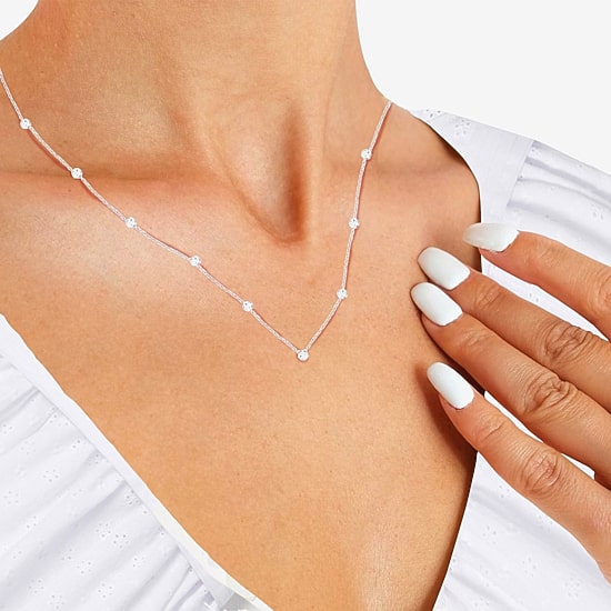 Diamond Addiction Womens 1/10 CT. T.W. Natural White Diamond Sterling Silver 16 Inch Pendant Necklace