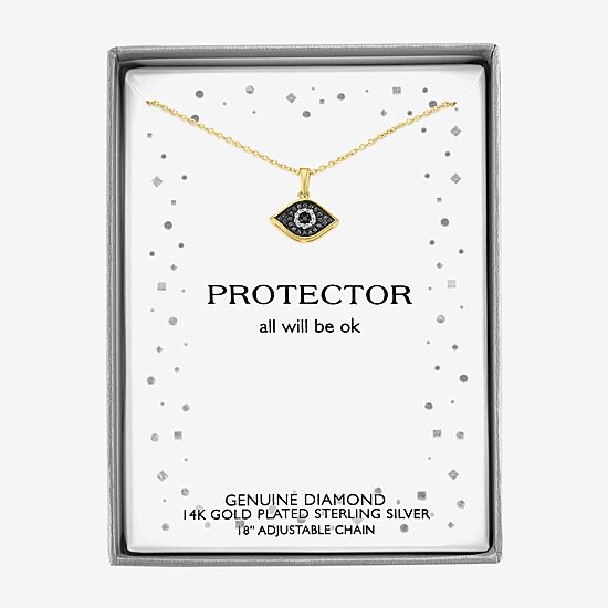 Diamond Accent Womens Diamond Accent Natural Black Diamond 14K Gold Over Silver Evil Eye 18 Inch Pendant Necklace