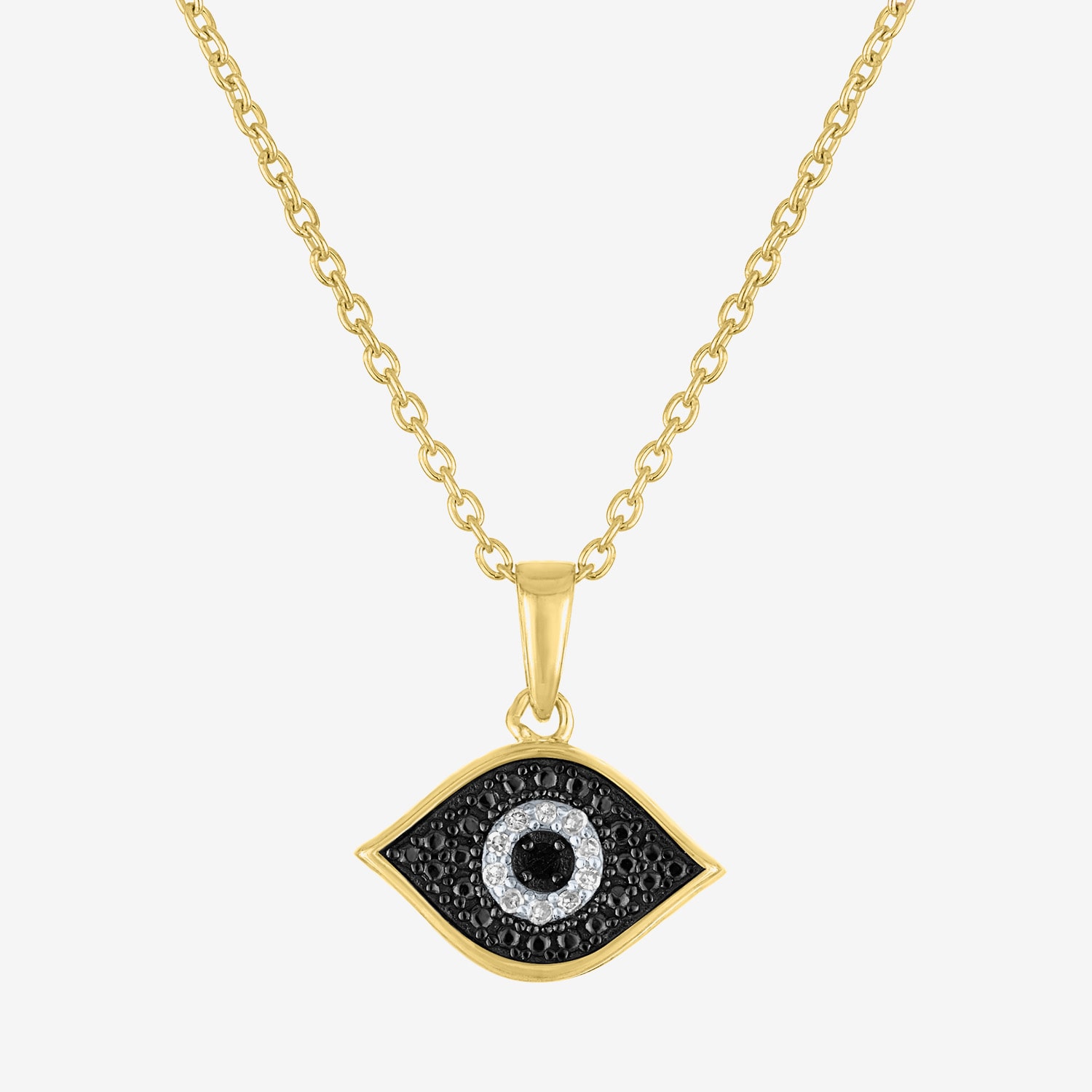 Diamond Accent Womens Diamond Accent Natural Black Diamond 14K Gold Over Silver Evil Eye 18 Inch Pendant Necklace