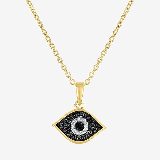 Diamond Accent Womens Diamond Accent Natural Black Diamond 14K Gold Over Silver Evil Eye 18 Inch Pendant Necklace
