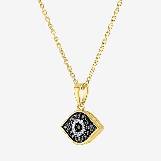 Diamond Accent Womens Diamond Accent Natural Black Diamond 14K Gold Over Silver Evil Eye 18 Inch Pendant Necklace