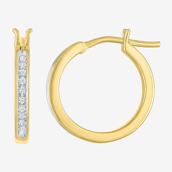(I1-I2/ G-H) Womens 1/10 CT. T.W. Lab Grown White Diamond 14K Gold Over Silver Sterling Silver 17mm Hoop Earrings