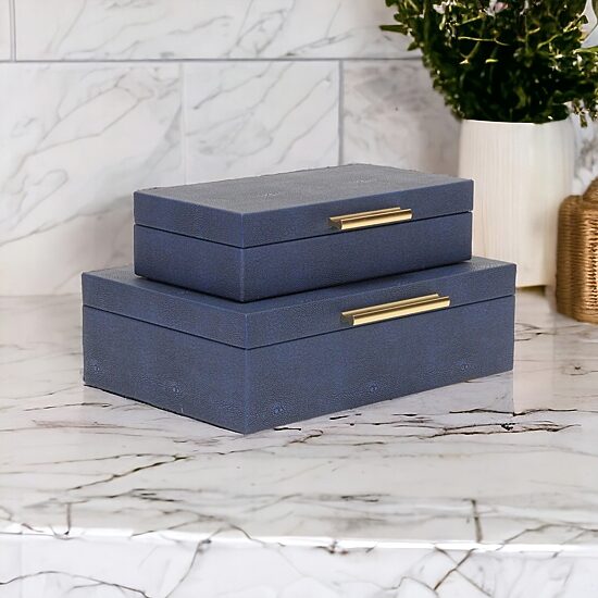Cheungs Navy Blue Faux Shagreen Rectangular 2-pc. Decorative Box