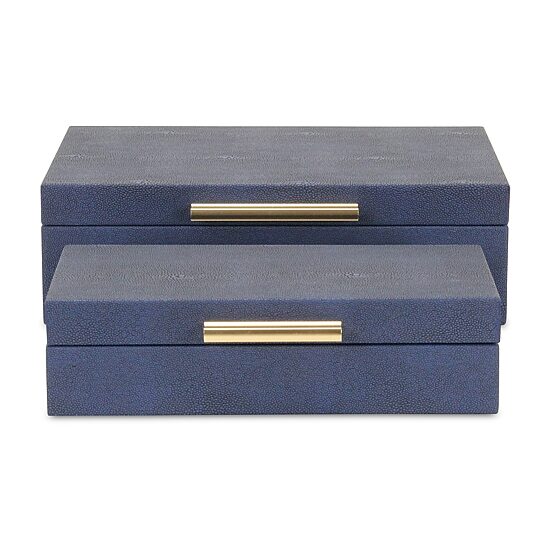 Cheungs Navy Blue Faux Shagreen Rectangular 2-pc. Decorative Box