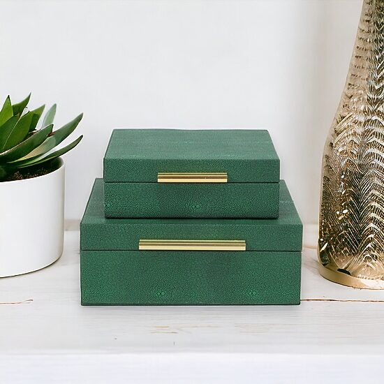 Cheungs Green Faux Shagreen Square 2-pc. Decorative Box