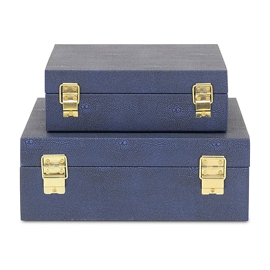 Cheungs Navy Blue Faux Shagreen Square 2-pc. Decorative Box
