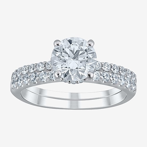 (G / Si2) Womens 2 CT. T.W. Lab Grown White Diamond 10K Gold Round Side Stone Bridal Set, 8, White