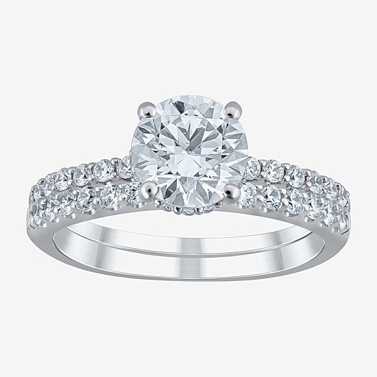 (G / Si2) Womens 2 CT. T.W. Lab Grown White Diamond 10K Gold Round Side Stone Bridal Set