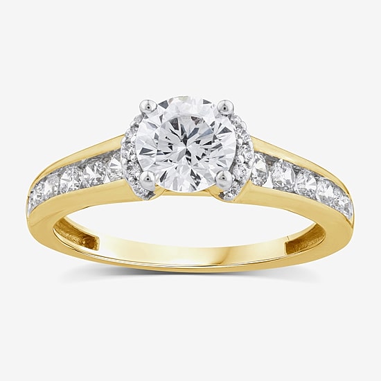 (F / Vs2) Womens 1 1/2 CT. T.W. Lab Grown White Diamond 10K Gold Round Side Stone Engagement Ring