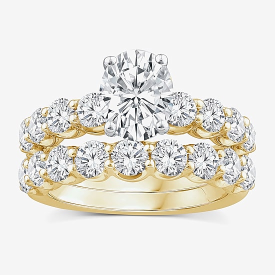 Signature By Modern Bride (G / Si1-Si2) Womens 4 CT. T.W. Lab Grown White Diamond 10K Gold Oval Side Stone Bridal Set