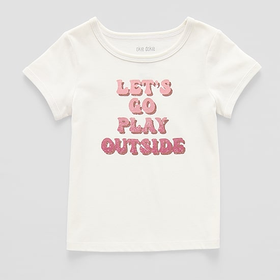 Okie Dokie Toddler & Little Girls U Neck Short Sleeve Regular Fit Graphic T-Shirt