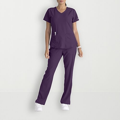 Skechers Sk101 Breeze 3-Pocket Curved Womens V Neck Short Sleeve Tag Free Scrub Top, 5x-large, Purple