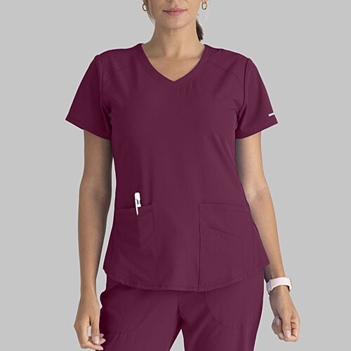 Skechers Sk101 Breeze 3-Pocket Curved Womens V Neck Short Sleeve Tag Free Scrub Top, 5x-large, Red