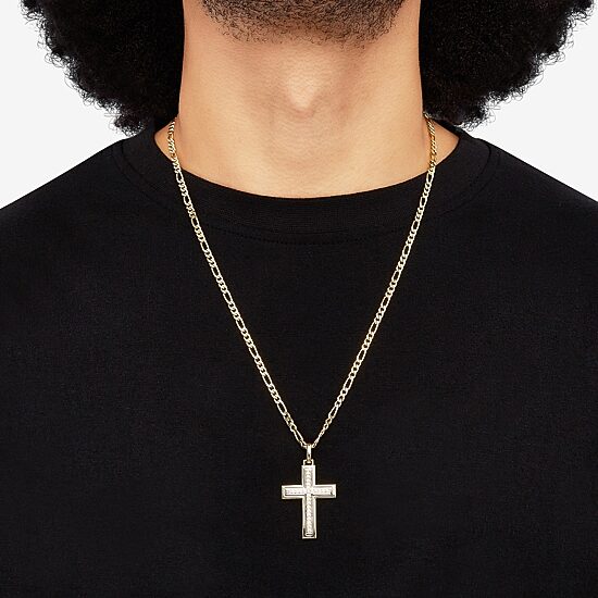 Mens White Cubic Zirconia 14K Gold Over Silver Cross 24 Inch Pendant Necklace
