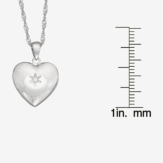 Womens White Cubic Zirconia Sterling Silver 15 Inch Locket Necklace