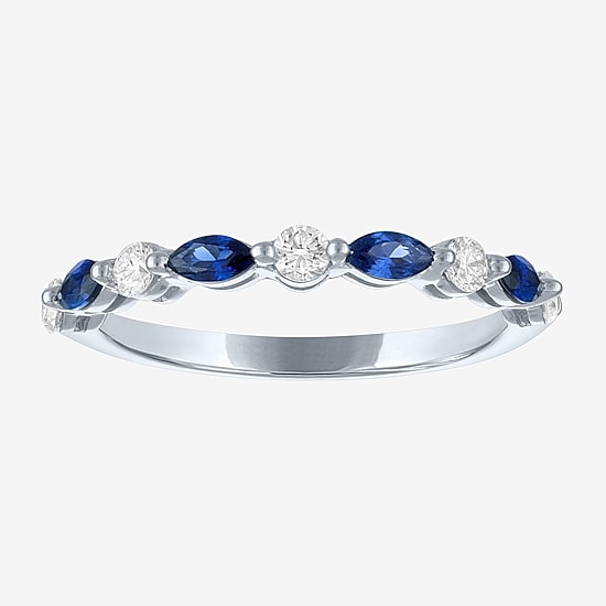 Modern Bride Gemstone (G-H/Si2-I1) Womens 1/4 CT. T.W. Lab Grown Blue Sapphire 10K Gold Wedding Band