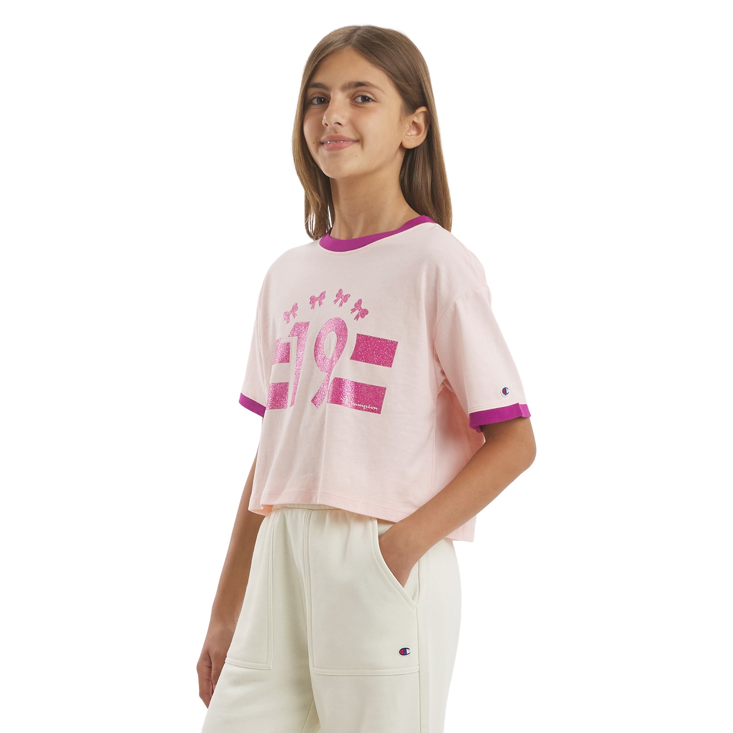 Champion Big Kid Girls Crew Neck Short Sleeve Classic Fit Graphic