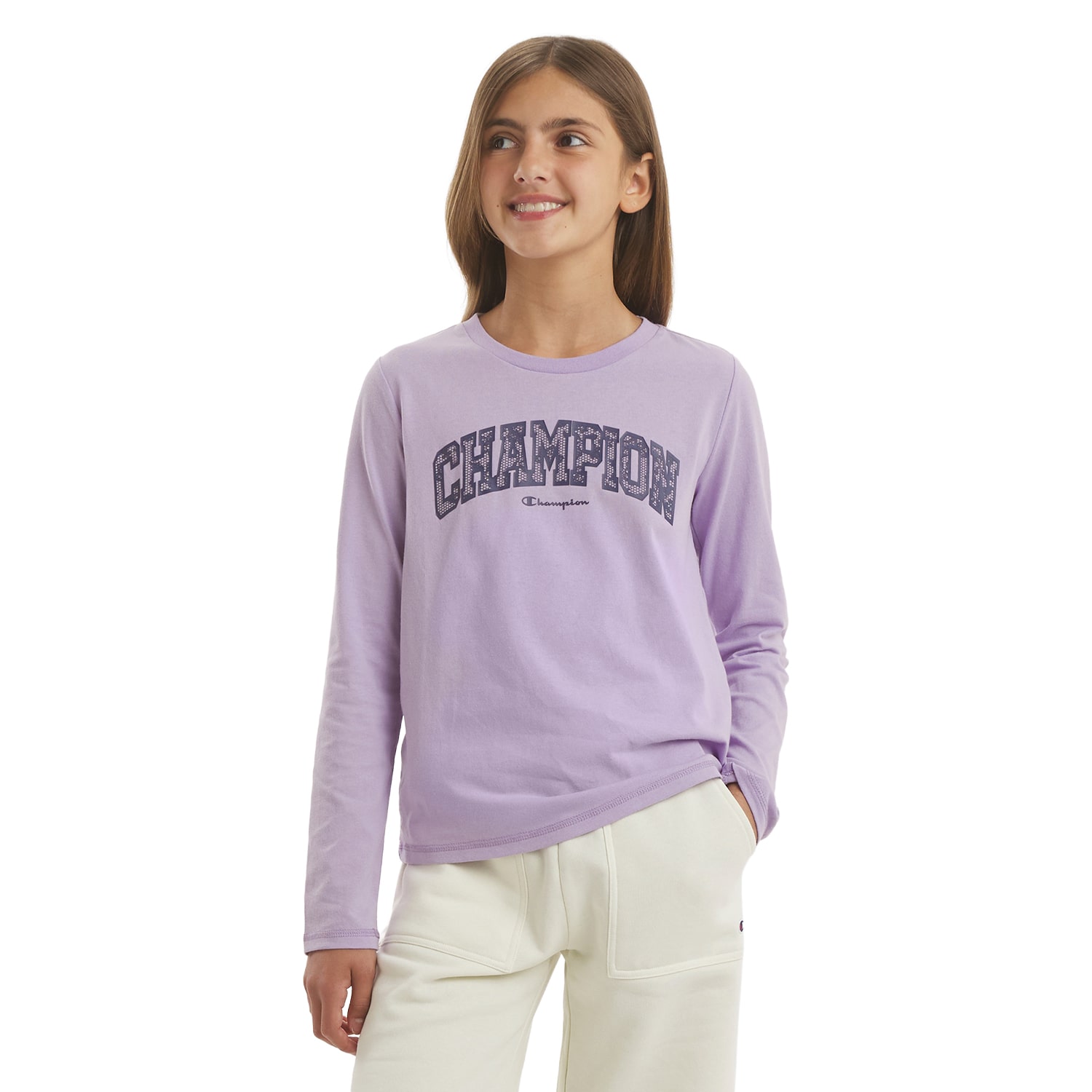 Champion Big Kid Girls Crew Neck Long Sleeve Classic Fit Graphic T-Shirt