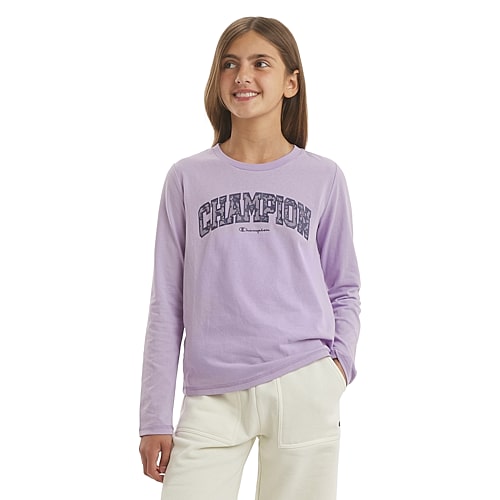 Champion Big Kid Girls Crew Neck Long Sleeve Classic Fit Graphic T-Shirt, X-large (16), Purple