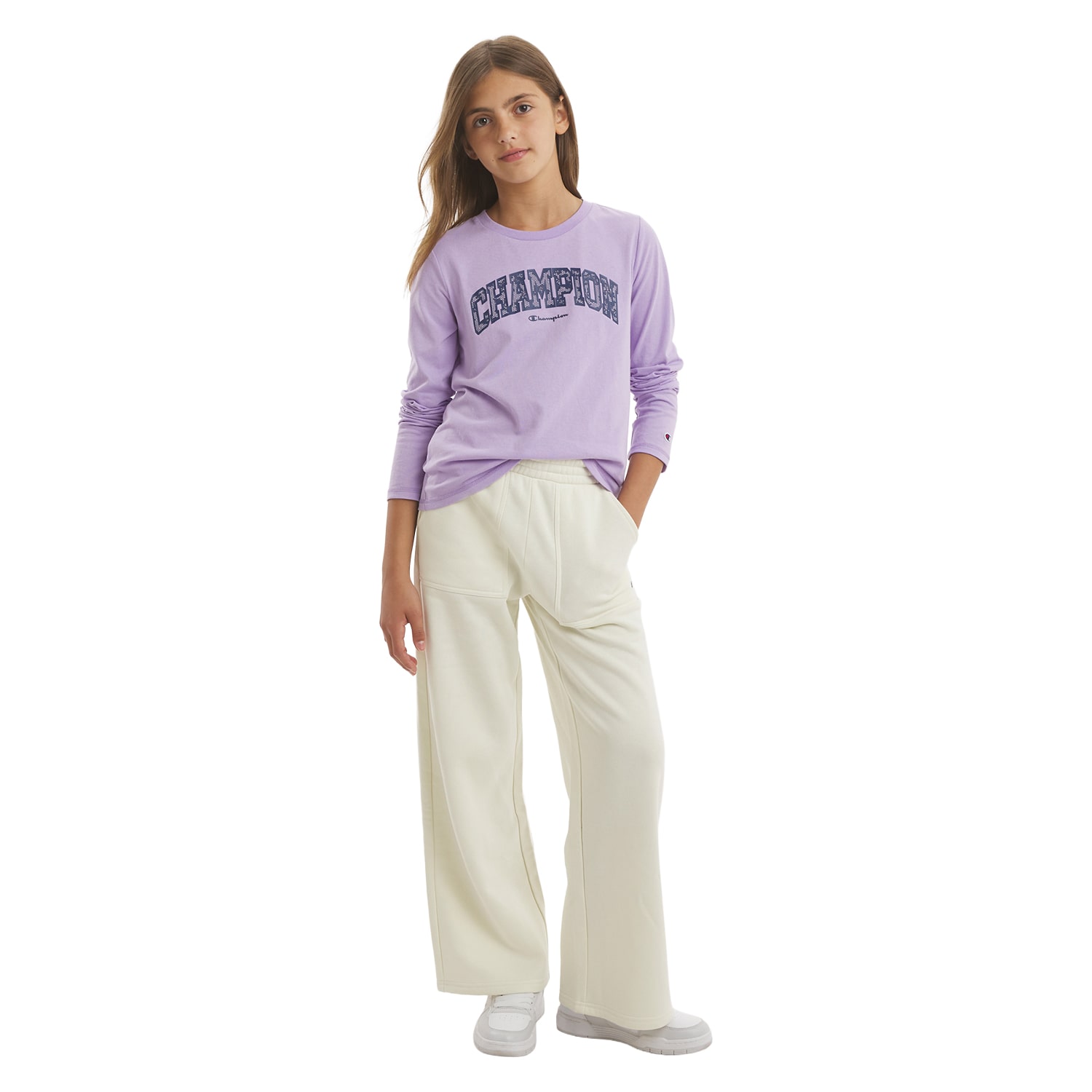 Champion Big Kid Girls Crew Neck Long Sleeve Classic Fit Graphic T-Shirt