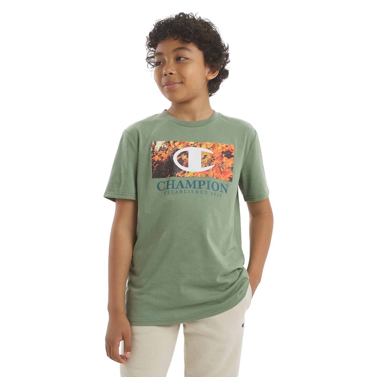 Champion Big Kid Boys Crew Neck Short Sleeve Classic Fit Graphic T-Shirt