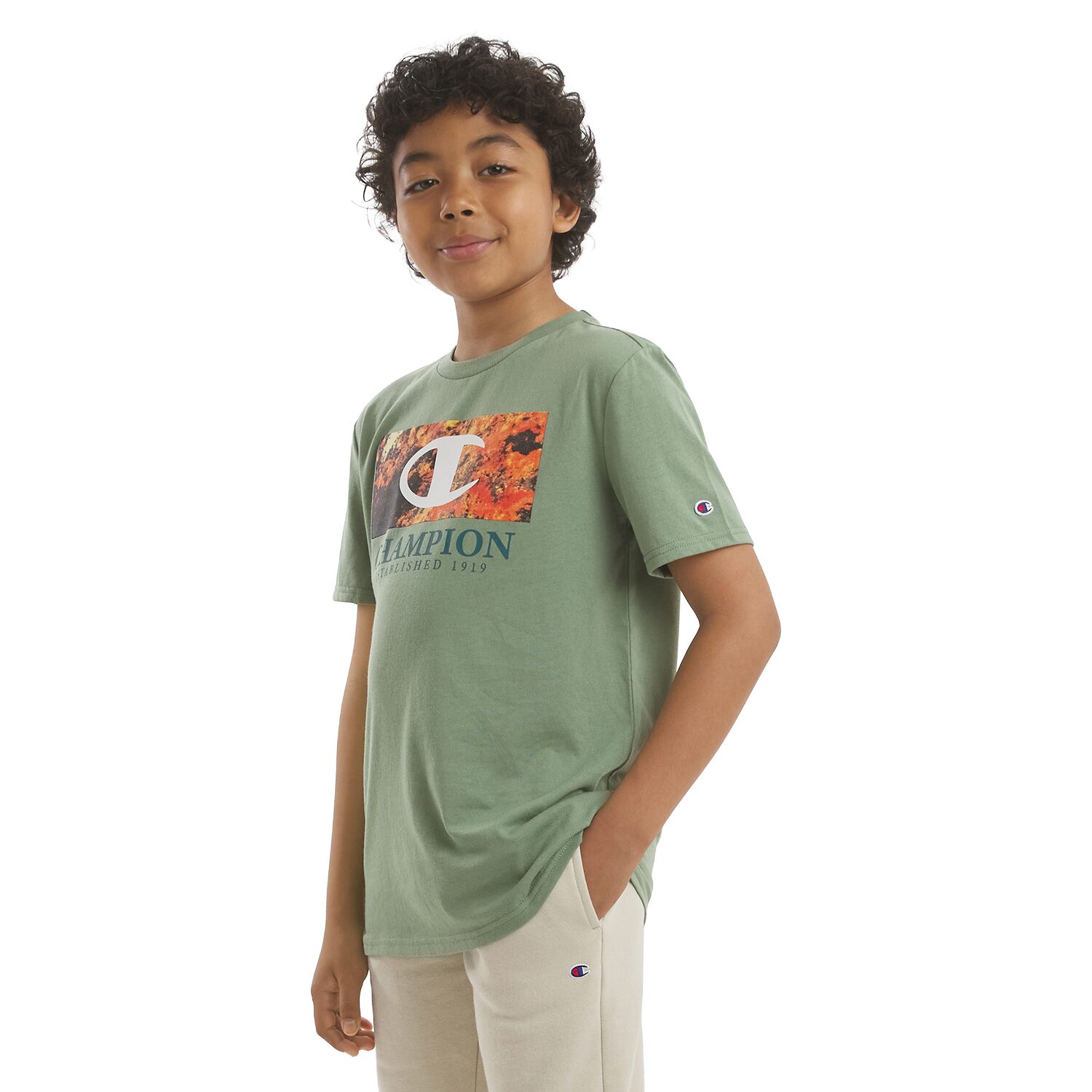 Champion Big Kid Boys Crew Neck Short Sleeve Classic Fit Graphic T-Shirt