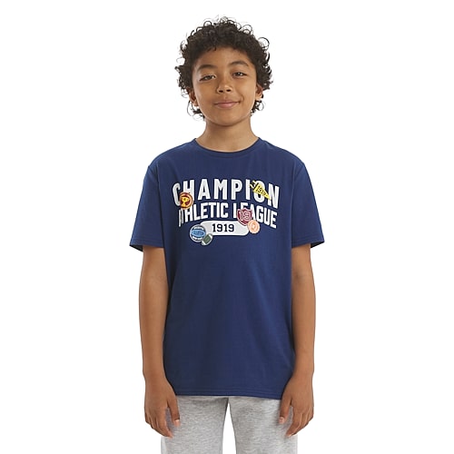Champion Big Kid Boys Crew Neck Short Sleeve Classic Fit Graphic T-shirt In Blue