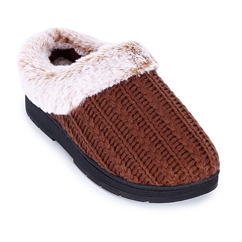 Isotoner Cable Knit Womens Clog Slippers In Brown
