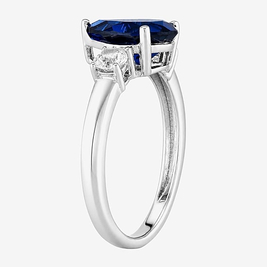 Womens Lab Created Blue Sapphire Sterling Silver Pear 3-Stone Cocktail Ring