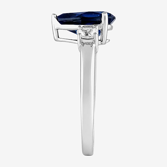 Womens Lab Created Blue Sapphire Sterling Silver Pear 3-Stone Cocktail Ring