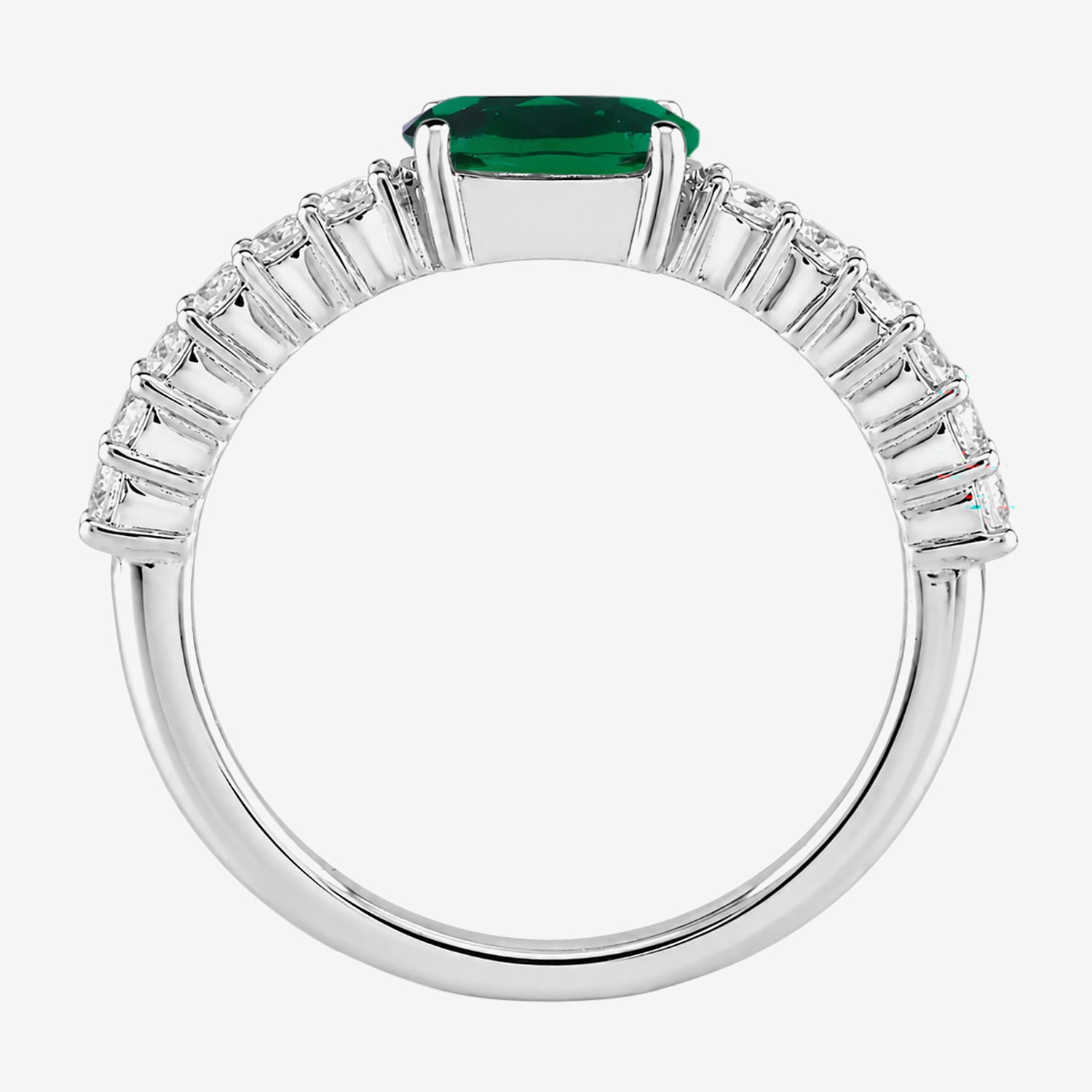 Womens Simulated Green Emerald Sterling Silver Oval Side Stone Cocktail Ring