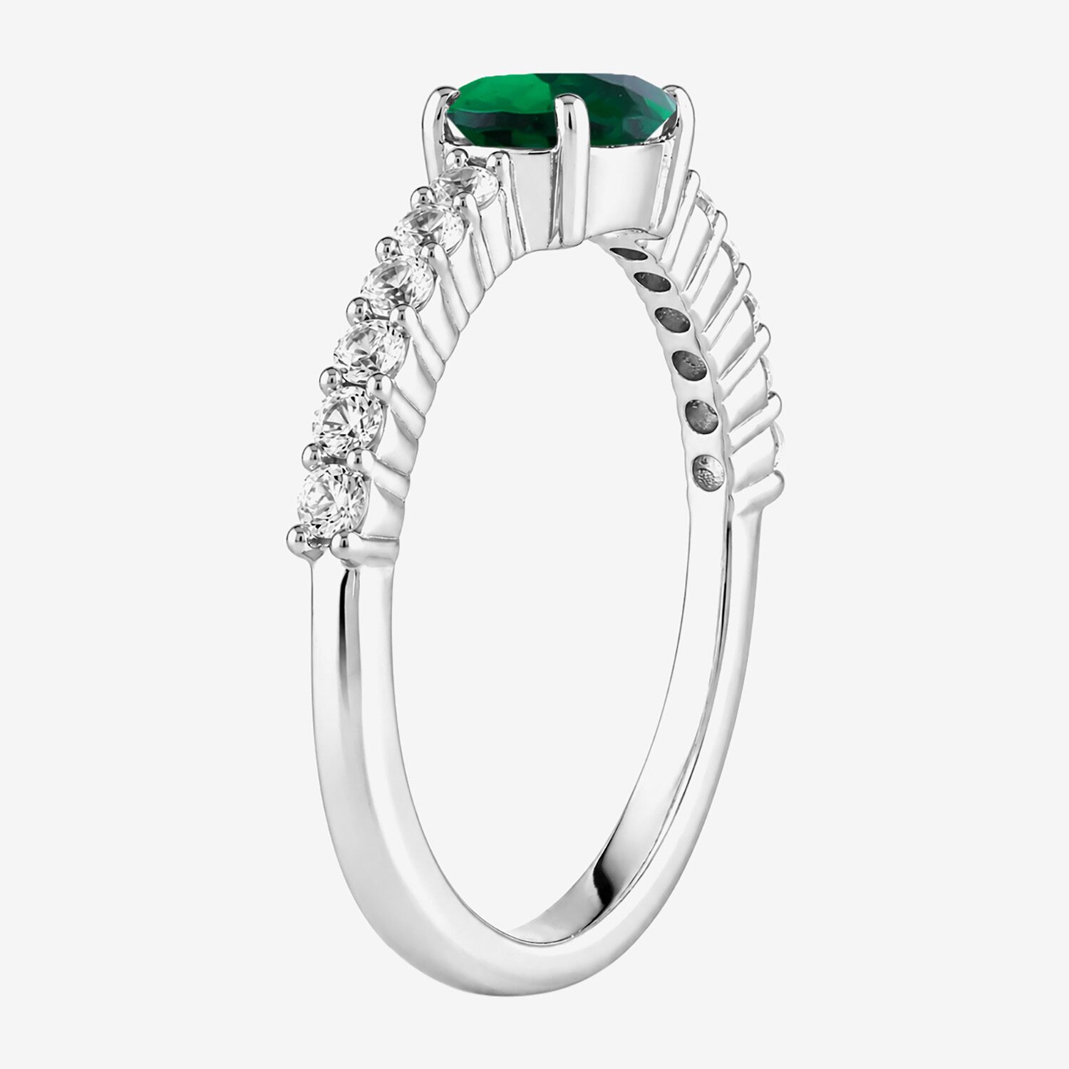 Womens Simulated Green Emerald Sterling Silver Oval Side Stone Cocktail Ring