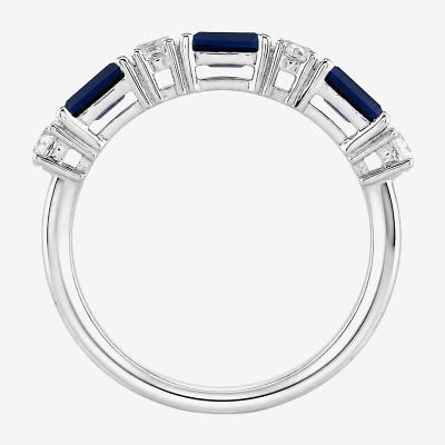 Womens Lab Created Blue Sapphire Sterling Silver Side Stone Band