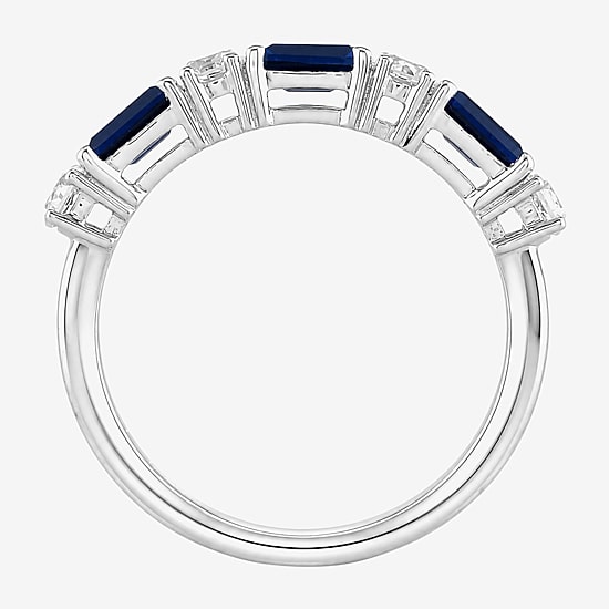 Womens Gemstone Sterling Silver Side Stone Band