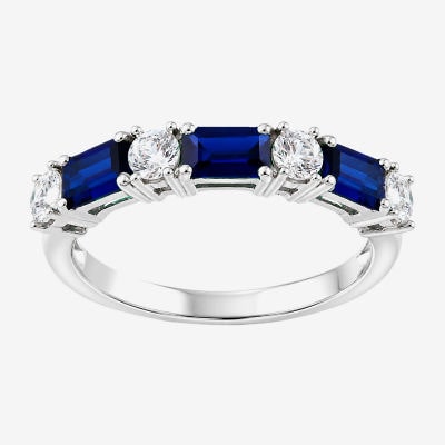 Womens Lab Created Blue Sapphire Sterling Silver Side Stone Band