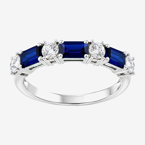 Womens Gemstone Sterling Silver Side Stone Band