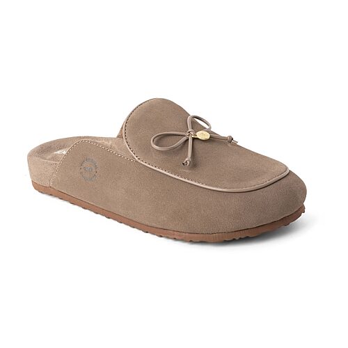 Dearfoams Falan Genuine Suede Scuff Womens Slip-on Slippers In Brown