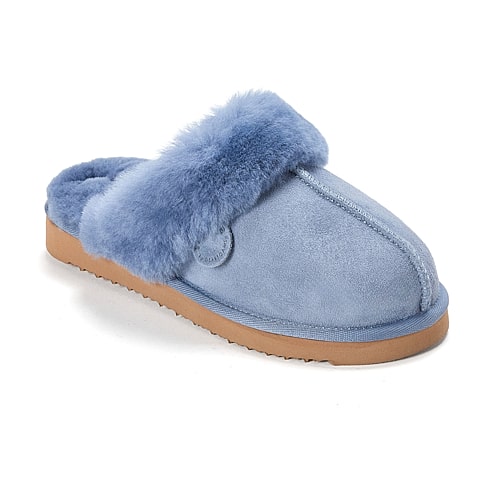 Dearfoams Sydney Genuine Shearling Scuff Womens Slip-on Slippers In Blue