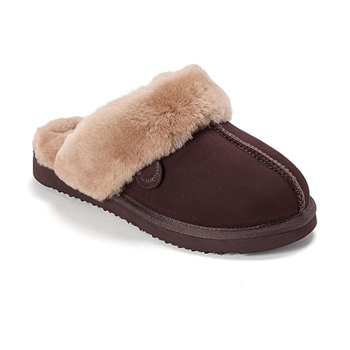 Dearfoams Sydney Genuine Shearling Scuff Womens Slip-on Slippers In Brown