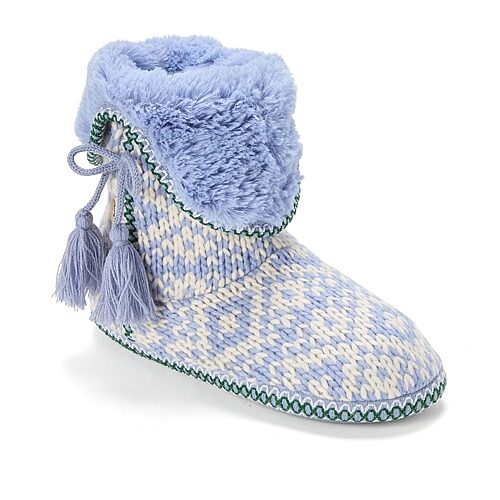 Dearfoams Becky Fold Down With Tassel Womens Bootie Slippers In Blue