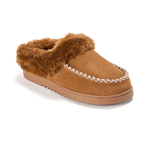 Dearfoams Blaine Genuine Suede Womens Clog Slippers In Brown