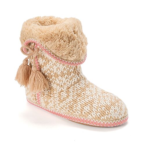 Dearfoams Becky Fold Down With Tassel Womens Bootie Slippers In Brown
